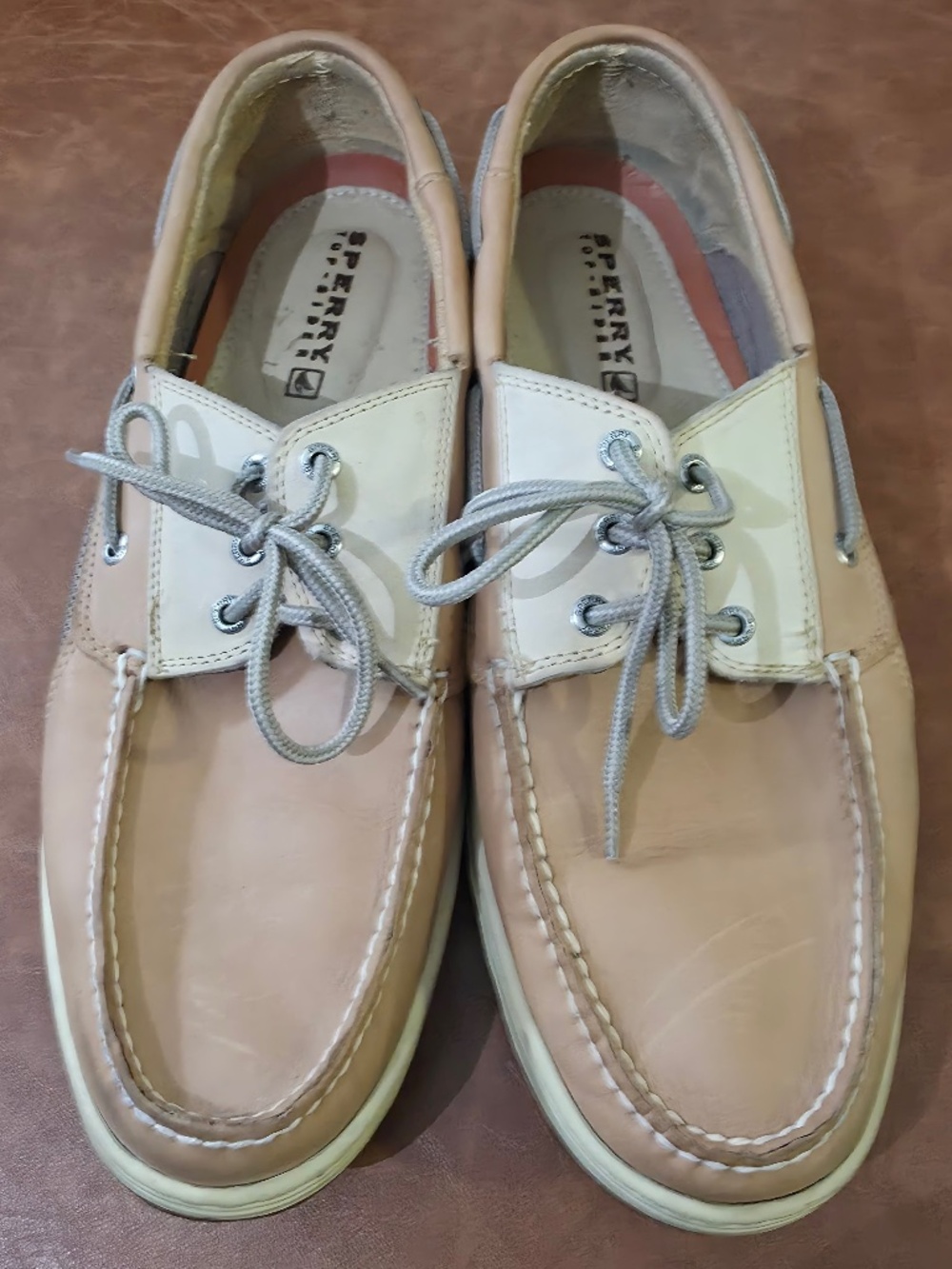 Sperry Billfish 3-Eye Leather Boat Shoes Tan/Cream Men’s 14